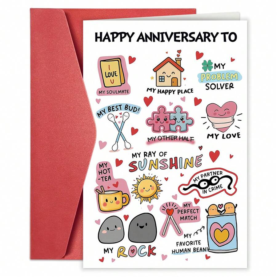 1pc Funny Anniversary Greeting Card For Husband/Boyfriend, Creative Wedding Anniversary Card For Men - Multicolor - View 1