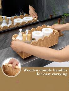 [Us-Based Shipping]1pc Woven Storage Basket, Fan-Shaped Edge Design, Handheld Storage Basket, Suitable For Toilet Tank Top Shelf, Bathroom, Living Room, Bedroom, Vanity, Home Decor, Bathroom Accessories, Desktop Organization & Storage, Halloween Gift Basket, Holiday Decor & Gift Basket, Ideal Gift Basket  Storage Organizer  Bathroom Essentials  House Essentials Cruise Essentials  Travel Containers  Bathroom Storage  Kitchen Organization And Storage  Dorm Room Essentials College Storage Basket  Storage Containers  Bathroom Organization And Storage  Makeup Brush Holder Vacation Essentials CubesLand Scalloped Edge Toilet Paper Storage Basket, Living Room Home Cozy Decor Basket, Paper Rope Small Baskets For Over Toilet Storage Shelf, End Table, Shelves, With 2 Wooden Handles, Beige - Nhiều màu - Xem 6
