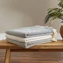 DII - Manta rústica de algodón con forma de diamante con flecos para silla, sofá, pícnic, acampada, playa y uso diario, 50 x 60 pulgadas, azul francés con doble diamante(50x60" Natural) - Multicolor - Ver 7