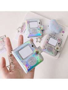 闪亮星形主题2英寸证件照卡套，闪光迷你相册，女士钥匙扣吊坠 - 多色 - 查看 2