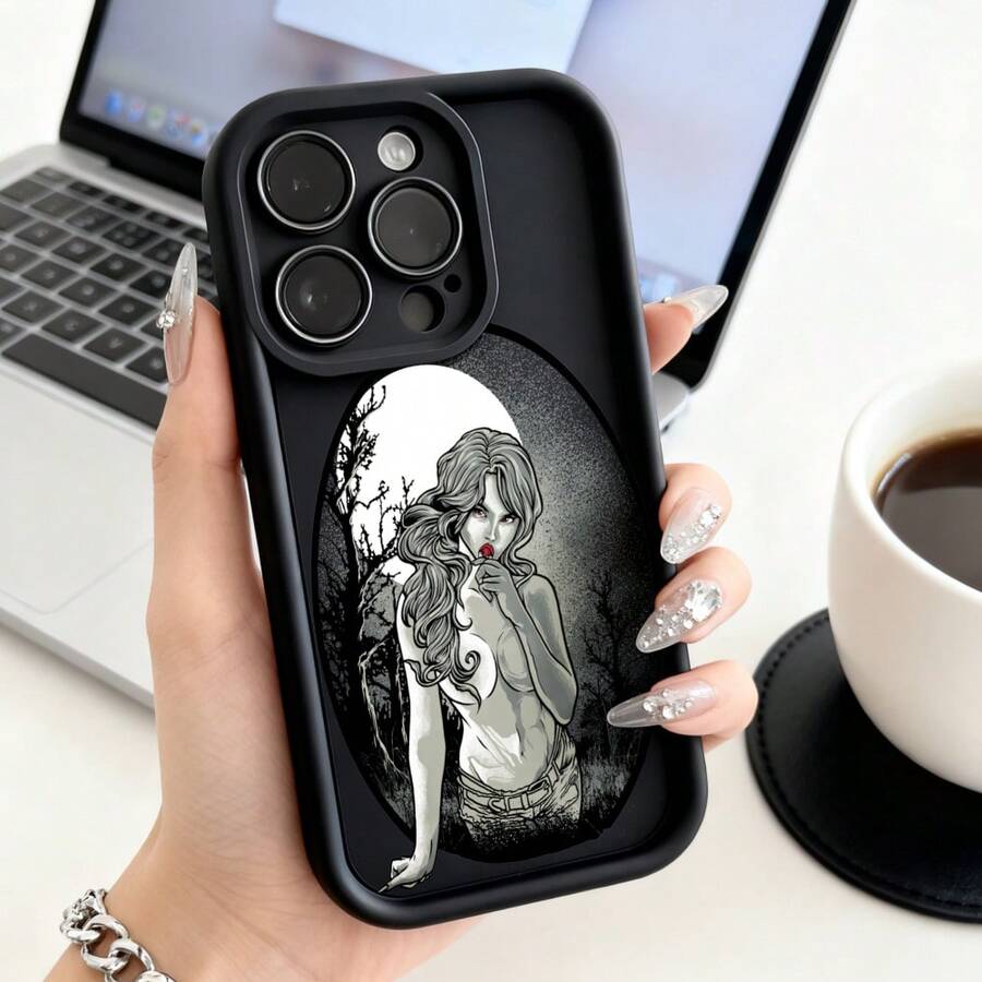 Funda de teléfono con diseño de arte de mujer gótica para iPhone 14 15 13 Pro Max y  Galaxy S23 S22 S21 Plus, funda de teléfono para pareja, regalo para novio y novia, presente de vacaciones - Blanco - Ver 1