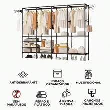 Portable Wardrobe Rack, Clothes Hanger, Shoe Rack, Multipurpose Organizer, 4-Compartment Cabinet - 黑色 - 查看 2