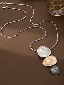 SophiaXuan 1pc Women's Fashion Y Shape Pendant Necklace Retro Simple Round Zinc Alloy Silver Enamel Adjustable Long Snake Chain Elegant Sexy Sweater Chain Necklace Suitable For Daily Party Banquet Wedding Fashion Item Mother's Day Gift - Gray, Khaki, Black - View 6