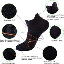 Calcetines de compresión para correr y hacer senderismo de corte bajo, a prueba de ampollas, resistentes al sudor y al olor, acolchados para hombres de Pauboland - Paquete de 5 negro - Ver 12