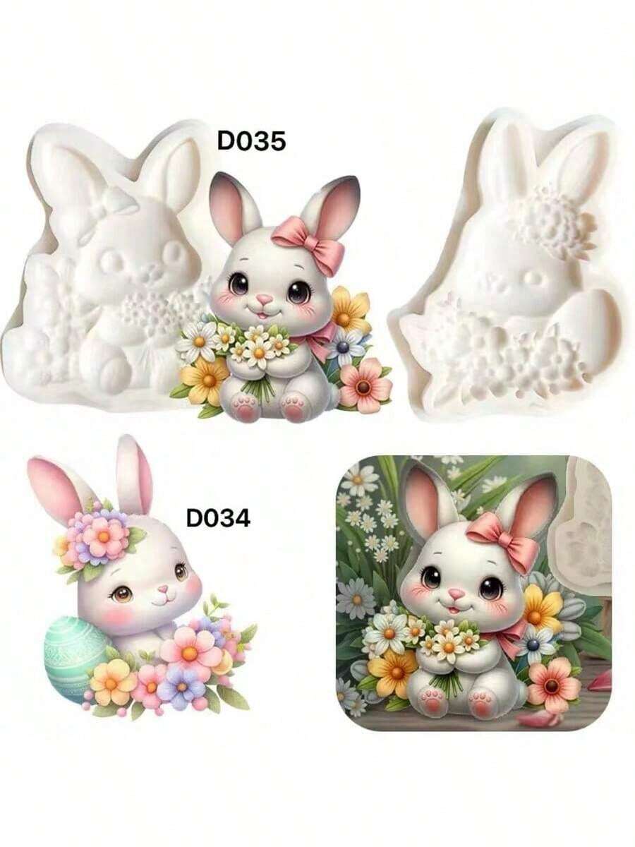 新款复活节兔子花束造型硅胶模具，DIY树脂、粘土、石膏装饰模具，多功能模具 - 乳白色 - 查看 1