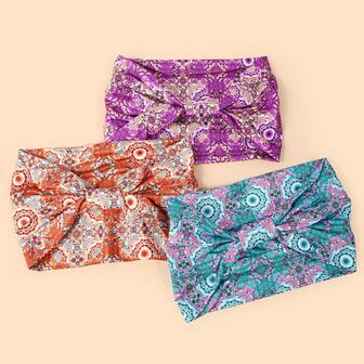 1 pieza Diadema ancha con nudo y estampado floral bohemio, accesorio de moda vintage casual minimalista y versátil para mujer, adecuado para uso diario, deportes, transporte, accesorios de cabello absorbentes y bandas de pelo de moda