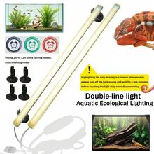 二合一 USB 双头照明灯，双色温两栖动物照明灯，可调光定时器，3 种照明模式，吸盘夹固定在水族箱外部，不防水，适用于室内两栖动物和鱼缸照明（鱼、龟、变色龙、蜥蜴） - 黑與白 - 查看 8