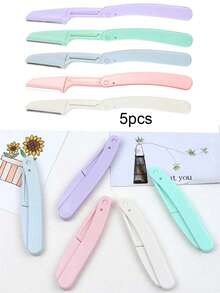 5件套不锈钢折叠式眉毛修剪器，面部毛发剃刀，便携式折叠眉毛剃刀，女士适用，化妆，身体脱毛工具，美容配件 - 彩色 - 查看 8