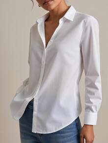 Camisa de manga larga para mujer para exteriores, estilo minimalista básico, diseño de hombros regulares - Estilo casual de negocios, académico, de transporte, primavera - Blanco - Ver 1