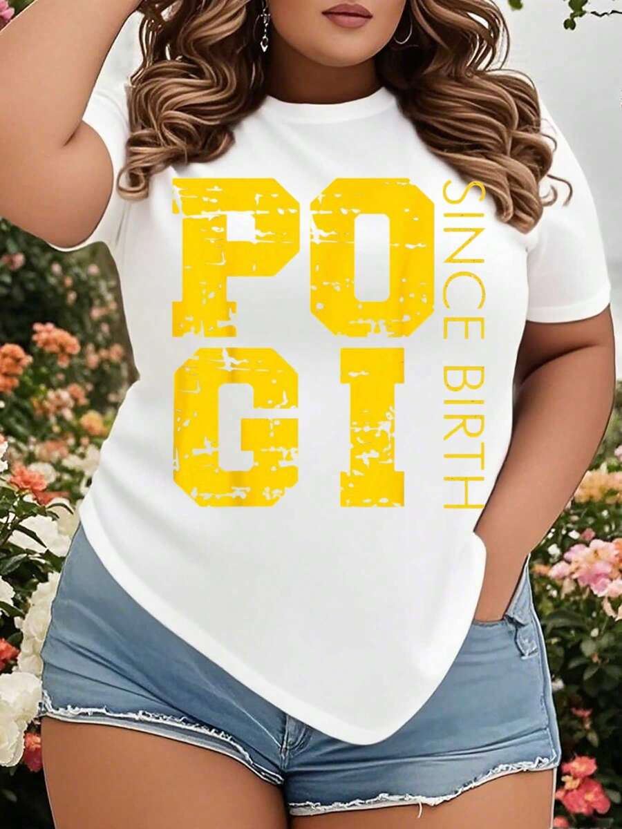 Pogi Since Birth Plus Size T Shirt Women Fashion Casual Graphic Tee Top Summer Outfit For Women Streetwear Fashion Clothing Gift For Birthday Celebration - 白色 - 查看 1