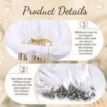 10/20/50pcs White Ribbon Wands, Comes With Ribbon And Fairy Wand. Ideal For Bride, Bridesmaids, Wedding Decor, Party Supplies And Wedding Twirling Lace Ribbons. Wedding Supplies Also Include Gold And Silver Bells. Suitable For Valentine's Day, Wedding Guest Favors, Place Cards, Party Cheering Props And Wedding Gifts. - White - View 4