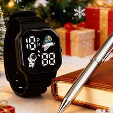 1件男女通用宇航员飞船造型LED数字手表，含电池，时尚百搭，适合上学、圣诞礼物、运动、休闲佩戴和日常装饰。 - 彩色 - 查看 6