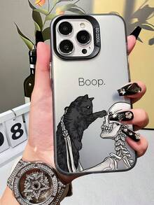 Halloween Gothic Skeleton  Black Cat Print Phone Case For IPhone 17 16 15 14 13 12 11 X XS 7 8 - TPU IMD Case With Colorful Laser Backboard, Cool  Protective Cover For Teens Adults, Co - 紫色 - 查看 1