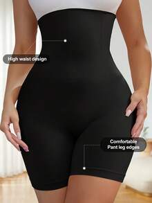 1pc Women's High-Waisted Tummy Control Butt Lifting Shaping Shorts - Opaque Heavy-Duty Compression Underwear, Postpartum Belly, Workout & Everyday Pants, Washable (No Padding) - 黑色 - 查看 10