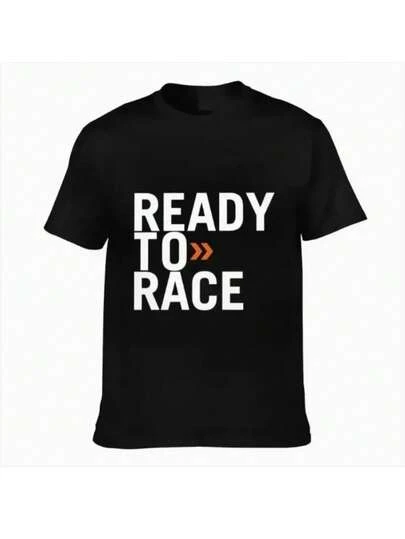 Camiseta gráfica lista para correr para hombres y mujeres - Diseño de carreras audaz con flecha naranja y letras blancas, camiseta casual negra de cuello redondo para eventos de deportes de motor, atuendo casual - Ajuste cómodo para todas las estaciones para entusiastas de las carreras - Nueva moda de verano estilo hippie 2025 con estampado vibrante, ajuste relajado, tallas unisex para adultos, tela transpirable para la playa y salidas casuales - Ideal para atuendos temáticos de carreras, camiseta de deportes de motor, camiseta gráfica para hombres, camiseta gráfica para hombres, camiseta para hombres, camiseta divertida, ropa para hombres