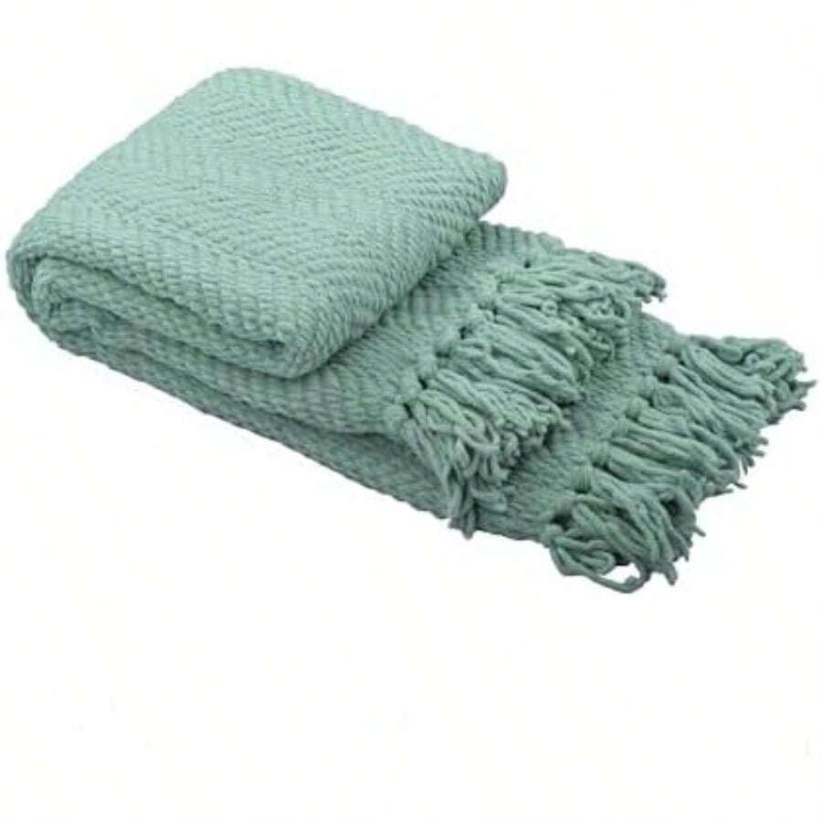 Home Soft Things Manta de Punto de Tweed, Moderno, , , 1(1.27 m x 1.53 m Azul plateado) - Multicolor - Ver 1