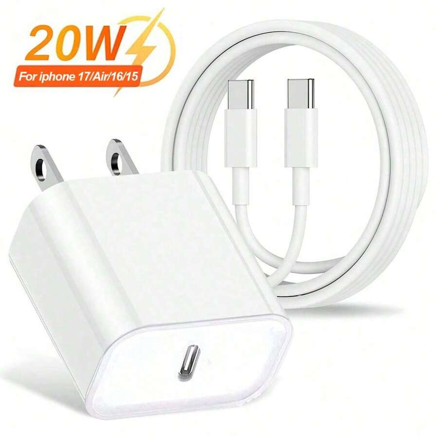 Adaptador de carga USB-C de 20W con cable USB-C a USB-C de 3.3 pies/100 cm para transferencia de datos de alta eficiencia, kit de carga compatible con iPhone 17 Pro Max/17 Pro/17/Air/16/15 Pro Max/15 Pro/15 Plus/15