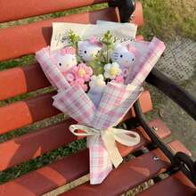 Handmade Flower Bouquet,  Knitted Floral Bouquet, Cute Handheld Flower Bouquet For Valentine's Day,  Delicate Desktop Decor, Anniversary, Graduation, Birthday Gift - Multicolor - View 9