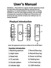 1个1080P迷你便携式摄像头，带音频/视频录制功能，电池续航时间6小时，180°旋转镜头，夜视功能，按键控制，USB充电，4个LED灯，ABS材质，支持最大128GB存储卡（不含存储卡） - 彩色 - 查看 11