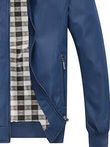 AHTELB 男士拉链夹克，带口袋，休闲春秋外套 - 寶藍色 - 查看 6