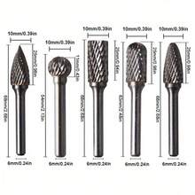 5/10pcs Tungsten Carbide Rotary Burr Set - 1/4" 6mm Shank, 6x10mm/3x6mm Double Cut Rotary Burr - Multi-Purpose Carving & Cutting For Metal, Wood, Stone, Plastic - High Hardness Milling Cutter Tool Kit - Multicolor - View 5