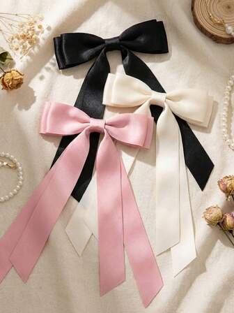 1/3 st hårrosetter klämmor för kvinnor röd rosett söta rosett hårspännen för kvinnor band rosett hårspännen satin hårrosetter långa svans klämmor på rosetter festhåraccessoarer, hårspännen, hårspännen