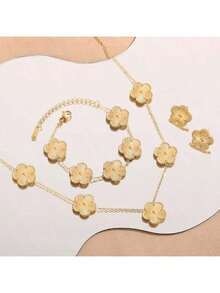 3件套不锈钢四叶草首饰套装 - 手链、项链、耳环（女士款） - 多色1 - 查看 5