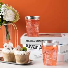 20pcs 6.76oz/200ml Silver Rim Airline Cups, Suitable For Home Entertaining, Hotels, Restaurants And Various Occasions - Silver - View 2