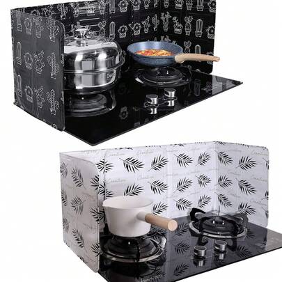 2片/1片厨房防油溅罩，烹饪防溅板，燃气灶防溅水罩，多功能可折叠耐高温铝箔防油溅罩