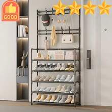 1pc,5 Tier Storage Shelf,Standalone Coat Rack With 8 Double Hooks,60cm Wide Hallway Shoe Rack,Entryway Coat Rack,Living Room, Bathroom, Hallway Shoe Organizer - 黑色 - 查看 4