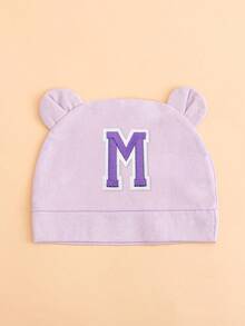 Touca infantil leve roxa com 26 letras e orelhas duplas, touca fofa para recém-nascido, macia, respirável e confortável, adequada para bebês de 0 a 3 meses, vários estilos disponíveis. - Roxo Malva - Ver 26