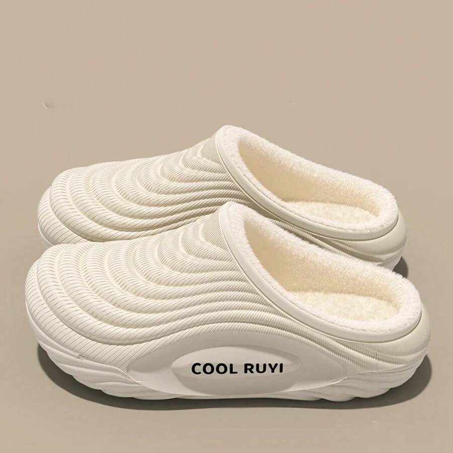 Warm Long Plush Waterproof Eva Indoor Slippers Women 2025 Winter Soft Thick Bottom Non Slip Home Slippers Couple's Furry Slides - Khaki - View 1