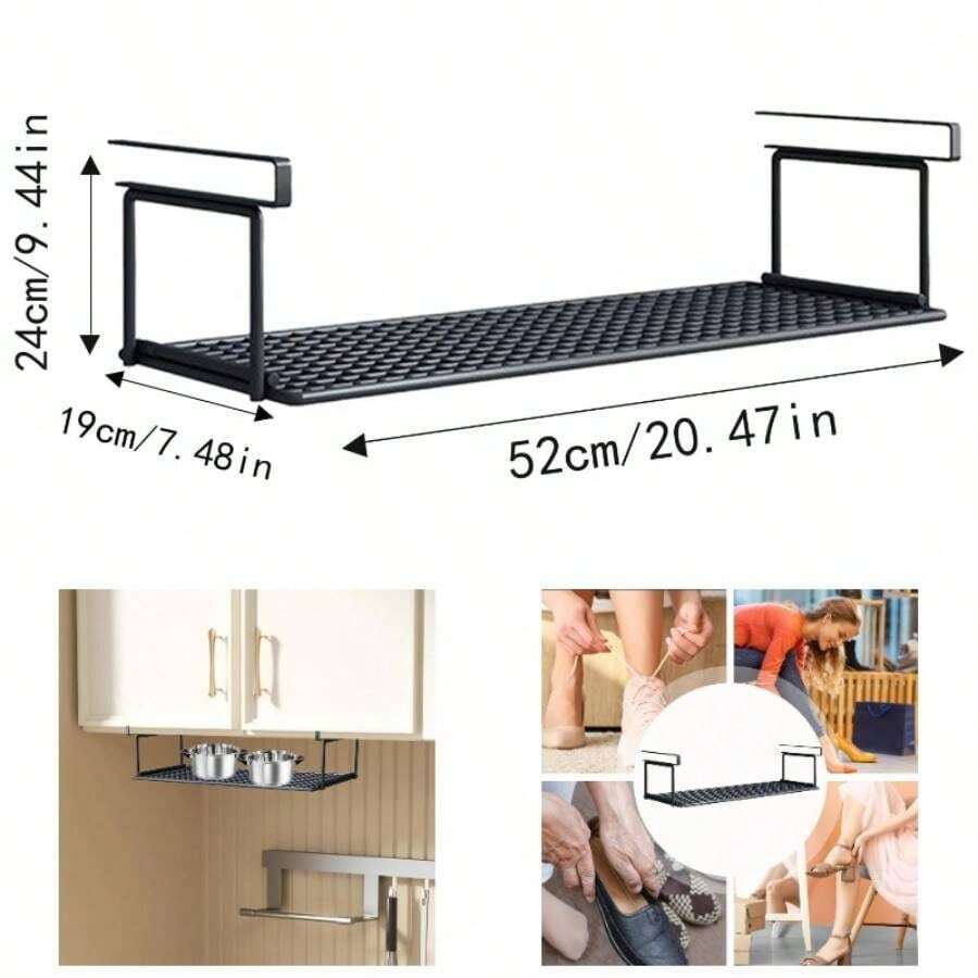Hangable Under Gabinet Add - Storage Racks - Storage Rack Organizer Retractable Hangable Shelf Multipurpose Hanging Shoe Basket Space - Saving Hangable Shoe Basket Laundry Room Kitchen Pantry - Negro 52cm - Ver 1