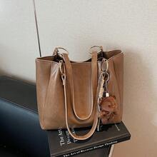 low tea 1 pieza Bolso de hombro de ante de unicolor PU, de gran capacidad, bolso de moda para ir y venir, adecuado para viajes, compras, citas, regalo para mujeres, adecuado para adolescentes, estudiantes universitarias y mujeres de oficina, ideal para oficina, escuela, trabajo, negocios, ir y venir, al aire libre, viajes, picnic (se vende con colgante)