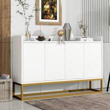 Modern Minimalist Sideboard, 4-Door Handleless Buffet For Dining Room, Living Room, Kitchen (White) - 白色 - 查看 2
