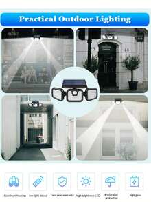 Outdoor Solar Motion Sensor Light, 1/3 Head Solar Security Light, 74LED/100LED Floodlight/Spotlight, With Motion Detection Function, Suitable For Garage, Yard, Entrance, Patio And Other Places, IP65 Waterproof, Halloween, Christmas, Thanksgiving Gift Choice - Black - View 10