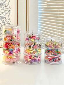 360° Multifunctional Rotating Dust-Proof Hair Accessory Storage Box, 3/4/5 Layers Transparent Acrylic Jewelry Box For Headbands, Bows, Hair Ties, Suitable For College Girls - Clear - View 1