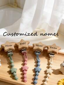 Clip personalizado para chupete, diseño de estrella, material de silicona suave, chupete de dentición anti-pérdida - Multicolor - Ver 4
