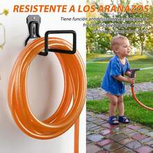 2 PCS Soporte para Manguera de Jardin, Base para Manguera de Jardin Pared, Ganchos de Almacenamiento Resistentes, Con 3 Ganchos para Garaje, Para Herramientas de Jardín, Escaleras, Bicicletas (Negro) - Negro - Ver 4