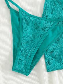 PEPPERMOLLY 2026 SS Women 3-Piece Mesh Bikini Set, Trimmed Top+Low Shorts+Wrap Skirt, Gold Chest Ring, Retro Style, For Beach & Pool. Vacation Summer - Blue-green - View 9