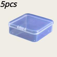 5pcs Transparent Minimalist INS Style Buckle Storage Boxes, Portable Mini Square Containers For Student/Office Desk Organizer - Clear - View 9