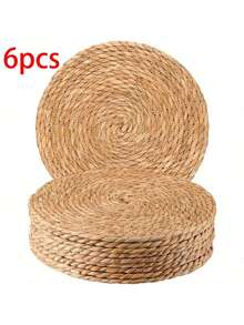 6pcs Handmade Natural Woven Round Placemats - Durable And Heat-Resistant, Ideal For Bohemian Style Dining | Suitable For Restaurants, Parties, Weddings, Home Decor, Christmas Decoration