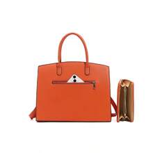 ZENG Classic Large Women's PU Leather Tote Handbag With Matching Zip Wallet, Elegant Structured Purse With Lock Top Handles & Detachable Shoulder Strap For Work, Office, Travel, And Everyday Use - trái cam - Xem 3