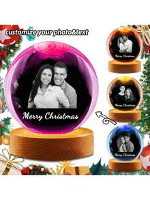 Personalized Crystal Ball Night Light - 12 Styles, 2D Photos LED Base Colorful Light, Wedding Anniversary Couples Gifts, Moon Night Lamp - Multicolor - View 14