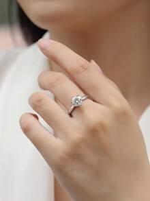 1 Peça Anel de Moissanite de 925 Prata Esterlina Luxuoso e Elegante de 1 Quilate e 6,5mm, Adequado para Uso Diário, Casamento, Aniversário e Presente de Joias para Mulheres - JZ0038M - Visão 3
