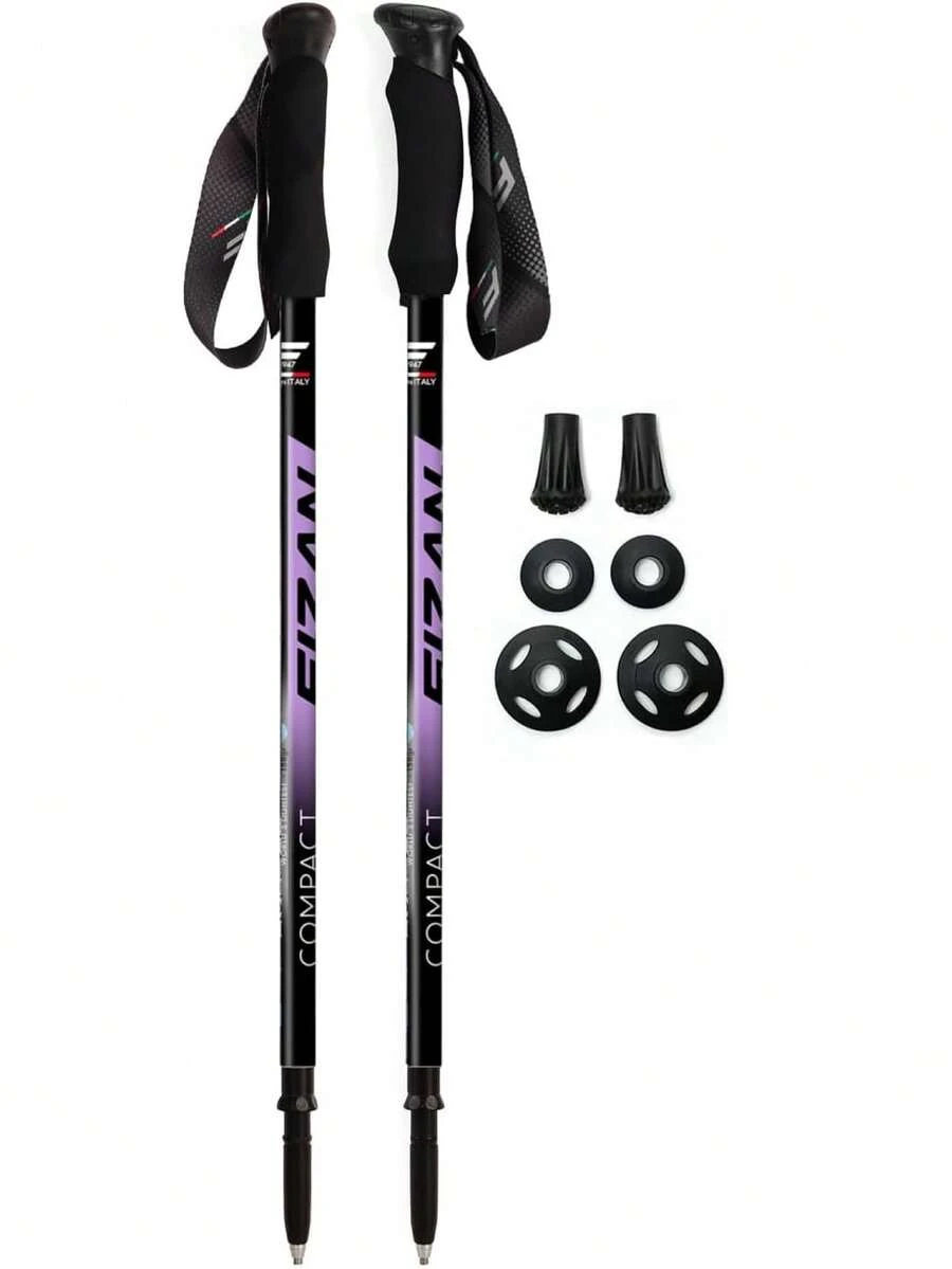 3 Trekking Poles – 5.6 Oz Ultralight, Backpacking, Thru Hiking Poles, Adjustable, Collapsible, Customized Fit, EVA Grips, Aluminum Walking Sticks (Compact 3) - Purple - View 1