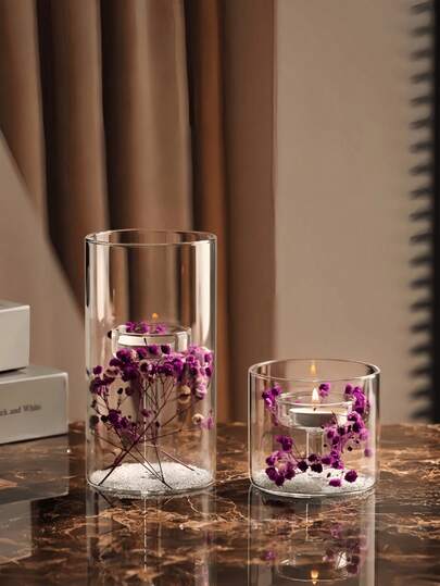 1pc Modern Transparent Glass Candle Holder, Natural Crystal Design, Suitable For Home/Kitchen/Dining Table Decor. Tall Candle Holder, Home Decoration, Living Room, Dining Table, Church, Cafe, Valentine's Day, Wedding, Holiday, Birthday Party, Etc.