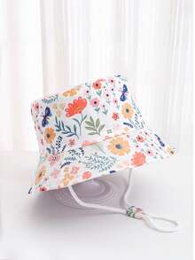 1pc Kids Cute Floral Cartoon Outdoor Sun Protection Bucket Hat, Adjustable, Windproof, Suitable For Spring/Summer, Vacation & Travel - Small Flower - View 12