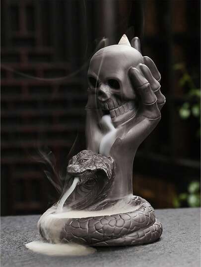 Skull Snake Shaped Incense Burner - Backflow Waterfall Cone Incense Burner, Unique Ceramic Skull Incense Burner With Incense Cone And Stick - Traditional Craftsmanship, Handmade, Distinctive Design, Sturdy Material, Creative Ceramic, Exquisite Gift - Suitable For Aromatherapy, Yoga, Home, Room, Coffee Table, Office Decor