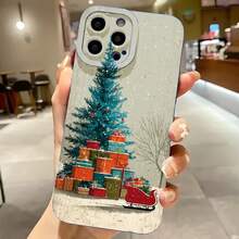 2026 nueva funda de teléfono esmerilada, funda de teléfono con estampado de árbol de Navidad con regalos y trineo para  17 15 Pro Max  17 14 Pro  17 13  Galaxy S23 S22 S21 funda de teléfono para parejas regalo para novio novia regalo de vacaciones - Blanco antiguo - Ver 4